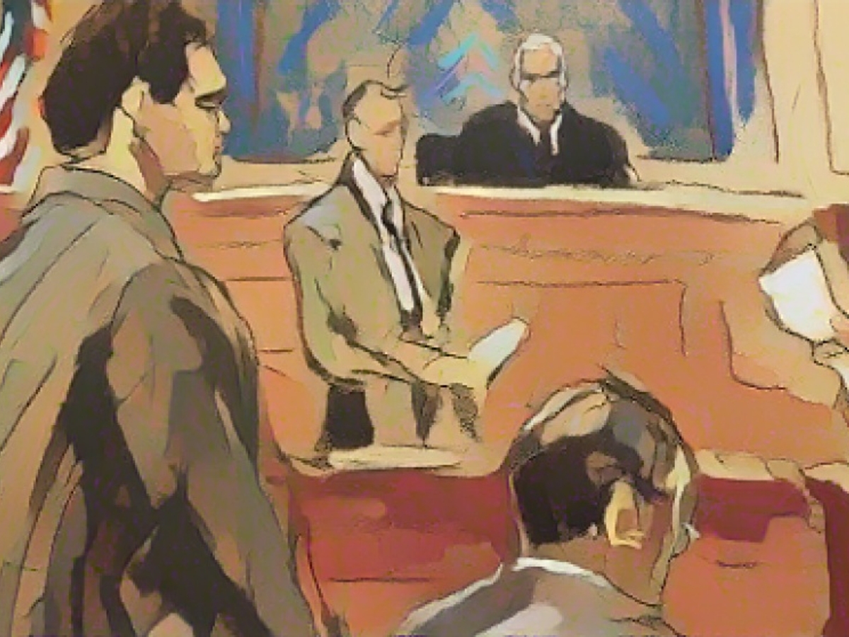 Художник зобразив момент оголошення вироку Бенкман-Фрід (коштує ліворуч) Художник зобразив момент оголошення вироку Бенкман-Фрід (коштує ліворуч)