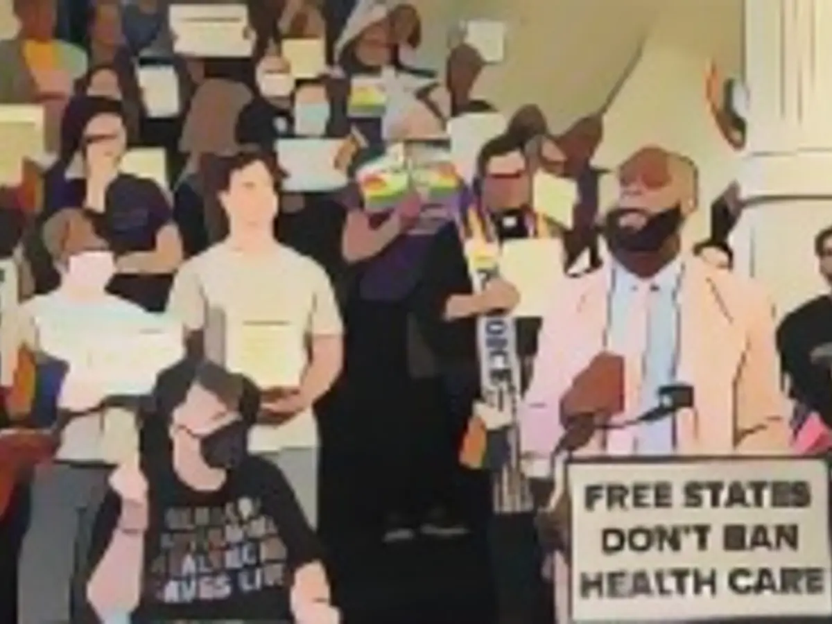 Представник штату Крістіан Мануель, Д-Бомонт, виступає на підтримку, коли активісти ЛГБТК+ протестують проти законопроекту Сенату 14 у Капітолії Техасу, п'ятниця, 12 травня 2023 року, в Остіні, штат Техас. SB14 забороняє гендерно-стверджувальну медичну допомогу для дітей-трансгендерів Представник штату Крістіан Мануель, Д-Бомонт, виступає на підтримку, коли активісти ЛГБТК+ протестують проти законопроекту Сенату 14 у Капітолії Техасу, п'ятниця, 12 травня 2023 року, в Остіні, штат Техас. SB14 забороняє гендерно-стверджувальну медичну допомогу для дітей-трансгендерів.