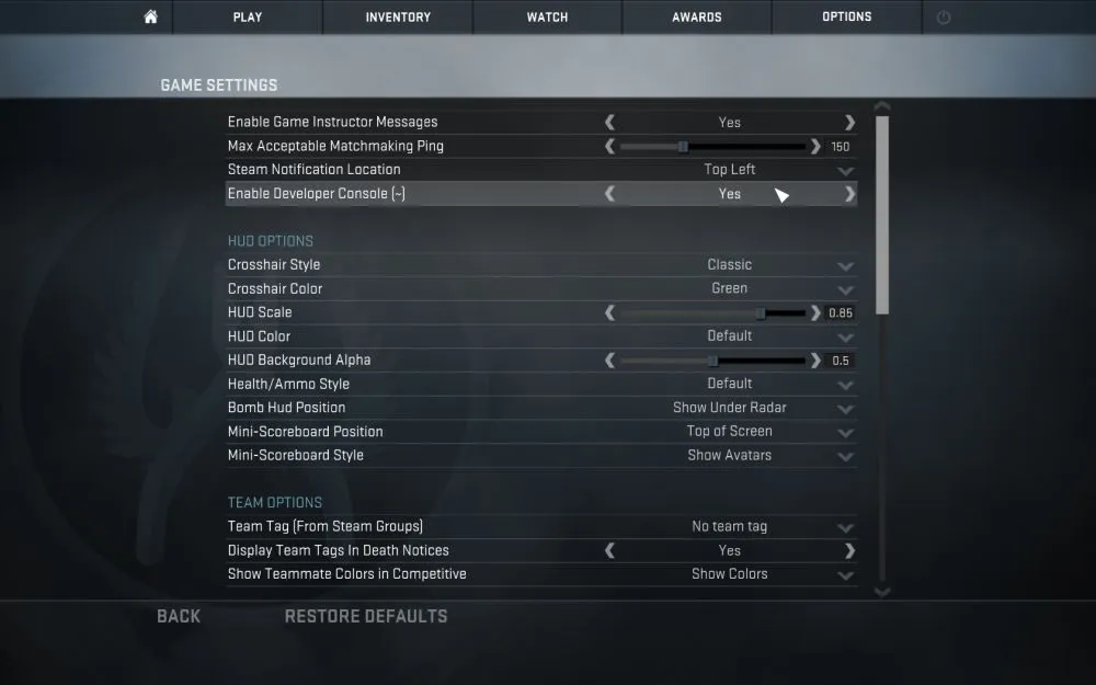 counter strike console